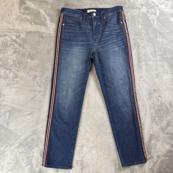 Madewell Womens Jeans Size 29 Blue Denim Ribbon Tux Stripe Stovepipe Ankle - Picture 1 of 9